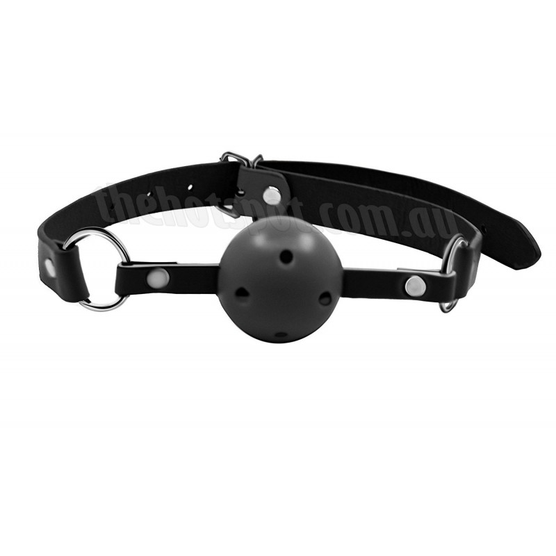 Breathable Bondage Leather Ball Gag by Adora - Black